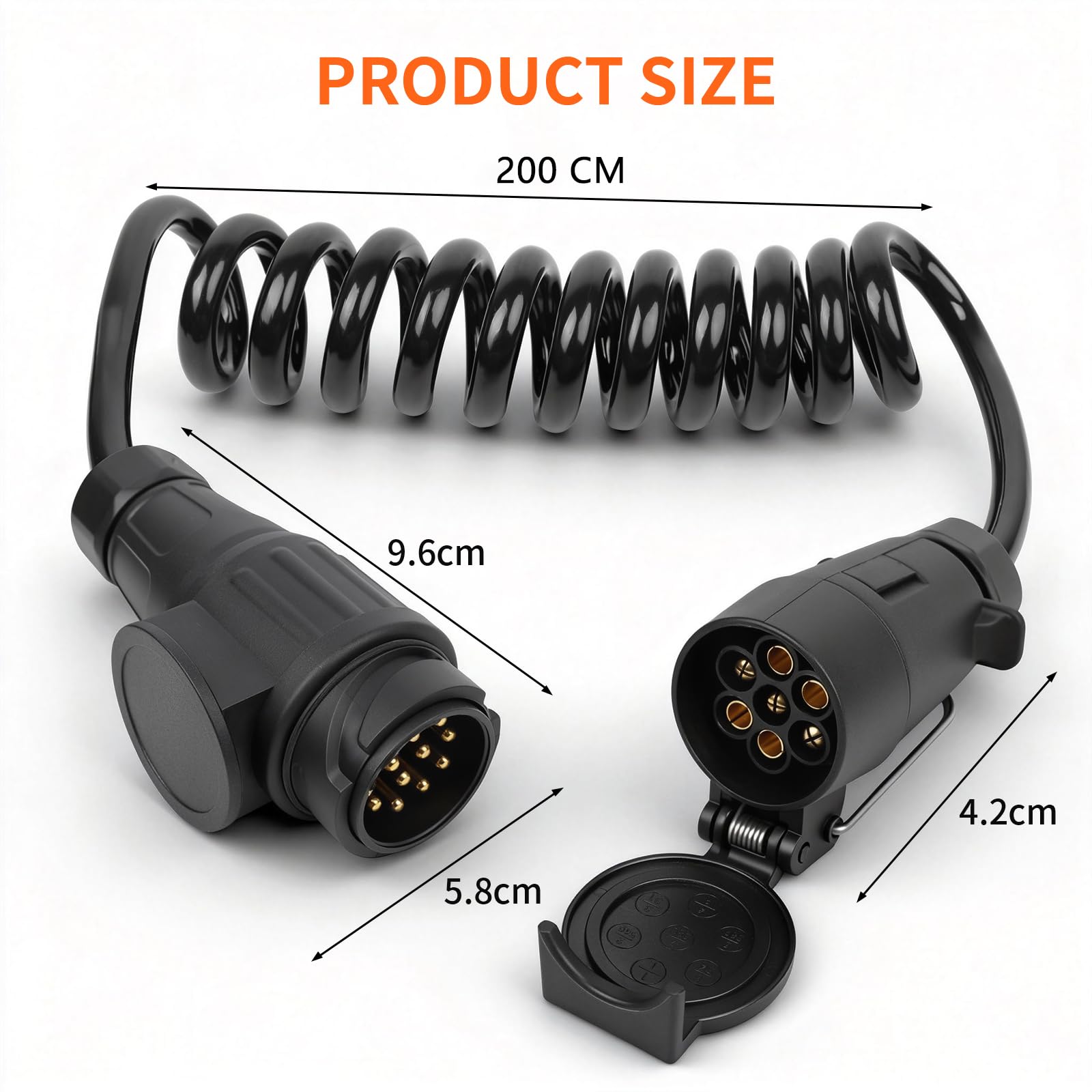 12V 24V - 1.2 M Cavo Prolunga Spirale Rimorchio 13 a 7 Poli con Spina 13 Poli e Presa 7 Poli per Caravan Camion RV