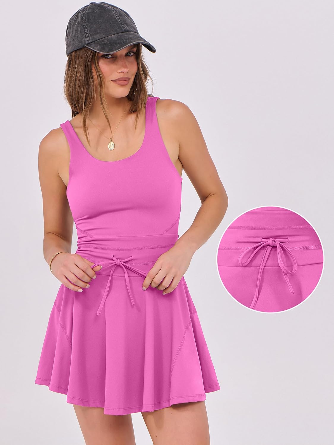 Caracilia Women's Tennis Mini Dresses Workout Built in Shorts Golf Athletic Sleeveless One Piece Summer Active Romper Dress - Image 8