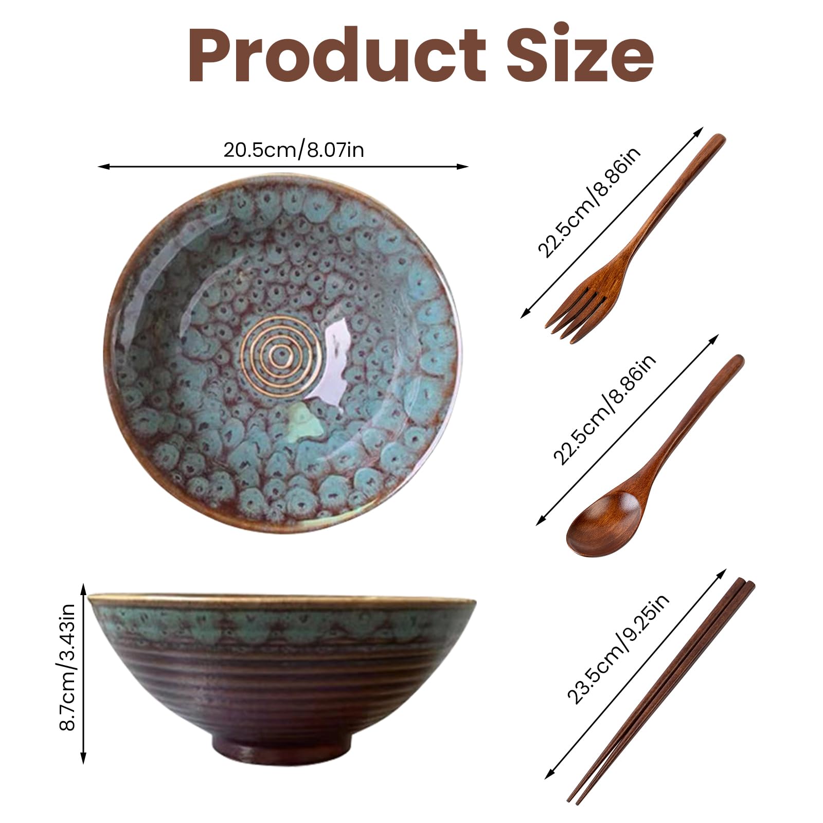 Zestaw 2 ceramicznych misek ramen z pałeczkami widelec i łyżka 1200 ml zestaw misek na zupę i makaron do kuchenki mikrofalowej bezpieczny makaron przekąski i salaterki wzór pawia ogon