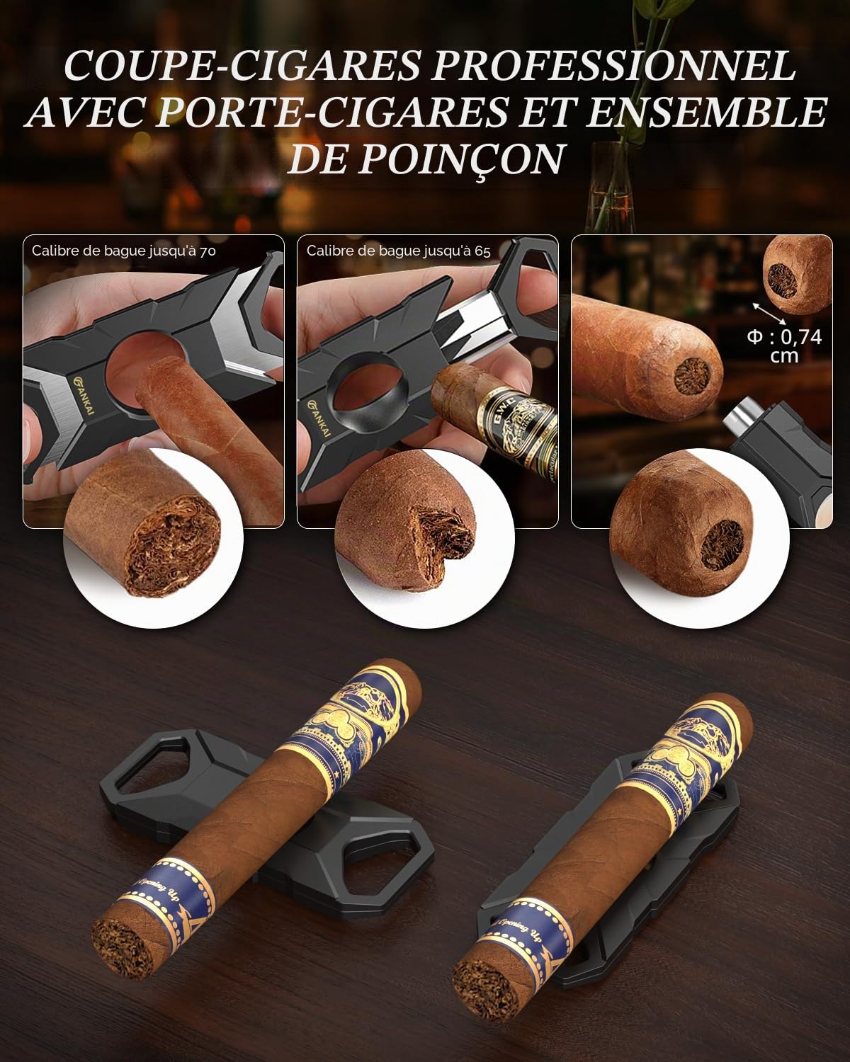 Cave à cigares, avec guillotine droite, coupe en V, perforatrice et support, étui à cigares en verre, doublure en bois de cèdre, accessoires humidificateur, hygromètre, coffret cadeau