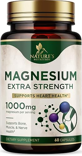 Píldoras de magnesio extra fuertes 1000 mg - Quelatado para ultra absorción, suplemento de magnesio para huesos, salud muscular y apoyo cardíaco,