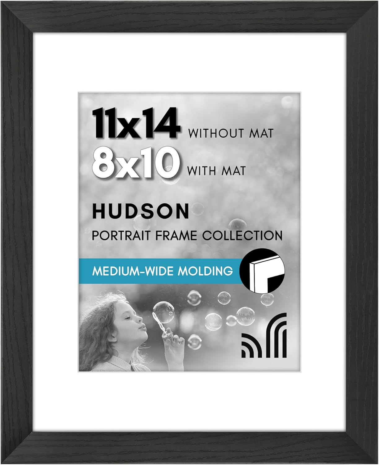 Americanflat 11x14 Picture Frame with Shatter-Resistant Glass - Use as 8x10 Frame with Mat or Display 11x14 Photo Without Mat - Hudson Collection - Wide Picture Frames for Wall Display - Black Black 11x14 with 8x10 Mat
