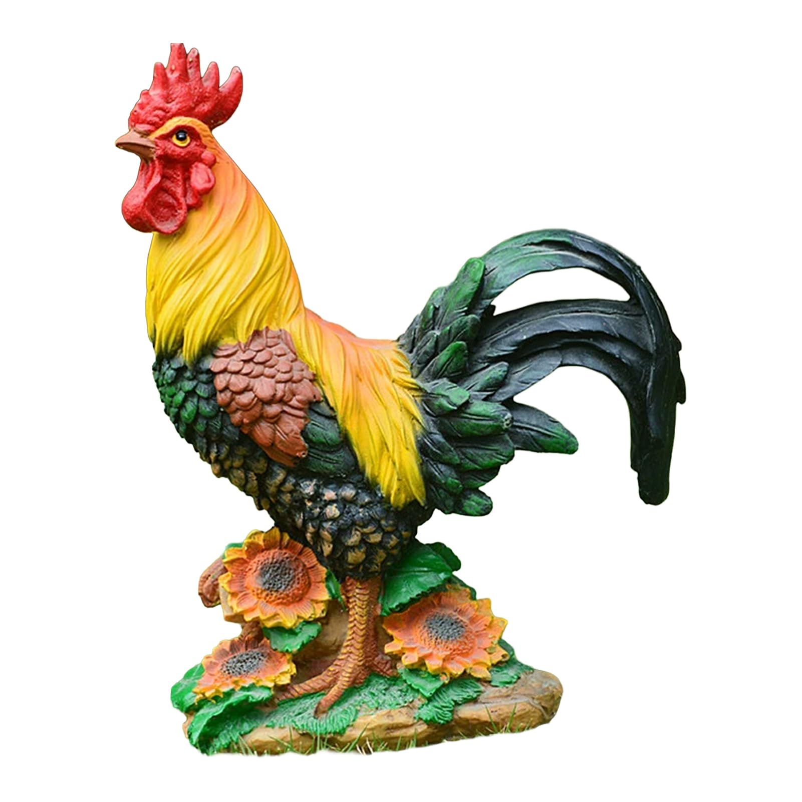Pasisuu Lifelike Chicken Figurine Resin Hen Rooster Garden Statue Realistic Farm Animal Sculpture Waterproof Outdoor Decor Rustic Ornament Standing Lawn Figurine 16-28cm Tall E