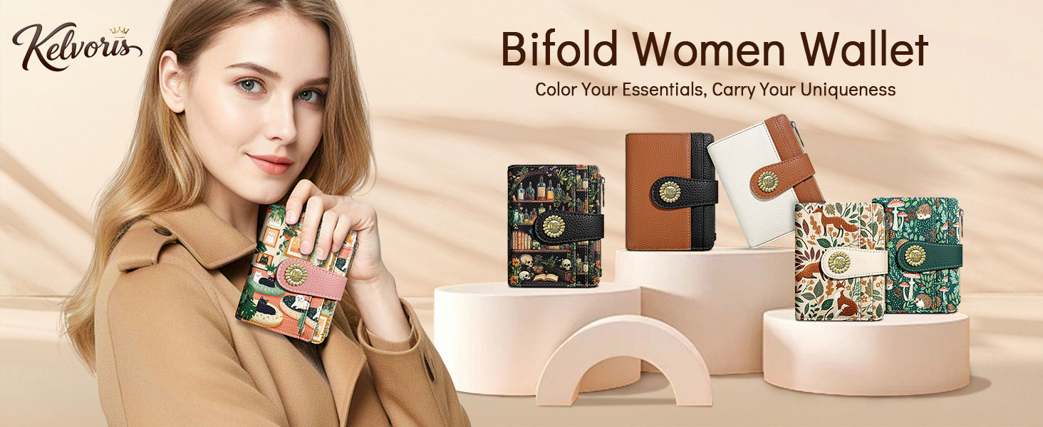 Kelvoris Japanese Sunset Goth Small Rfid Women Wallet Bifold Zipper Coin Pocket PU Leather Compact Cash Credit Card Holder Travel Wallet for Female Ladies Teen Girls 1 ID Window 10 Card Slots