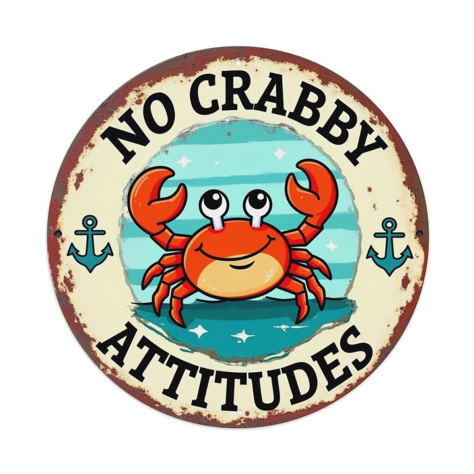Jdyansheng Vintage No Crabby Attitudes Crab Sign Tin Sign Metal Poster Metal Signs For Home Man Cave Bar Cafe Kitchen Laundry Room Wall Decorations 8X8 Inches
