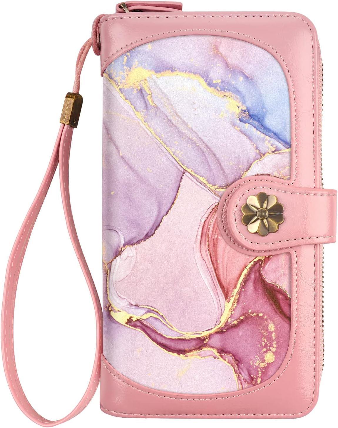 Wallets for Women Multi Card Holder Wallet Clutch Wallet Card Holder Organizer Ladies Purse with Wrist strap Purse,Watercolor Pink Marble