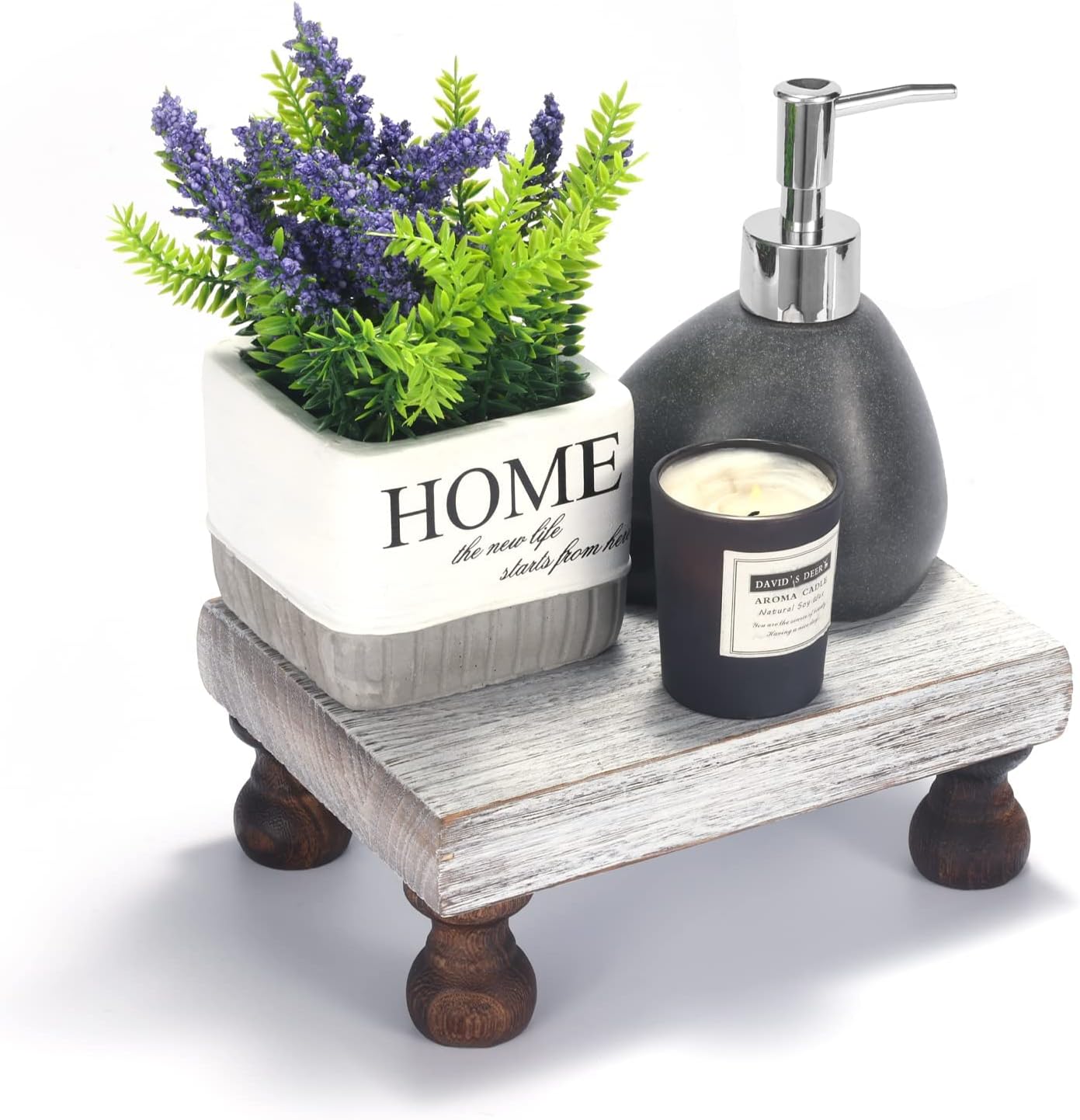 mustry Farmhouse Kitchen Decor Decorative Rustic Wood Riser for Display, Beautiful Pedestal Stand for Kitchen Decor, Bathroom Decor, Perfume Organizer and Soap Stand