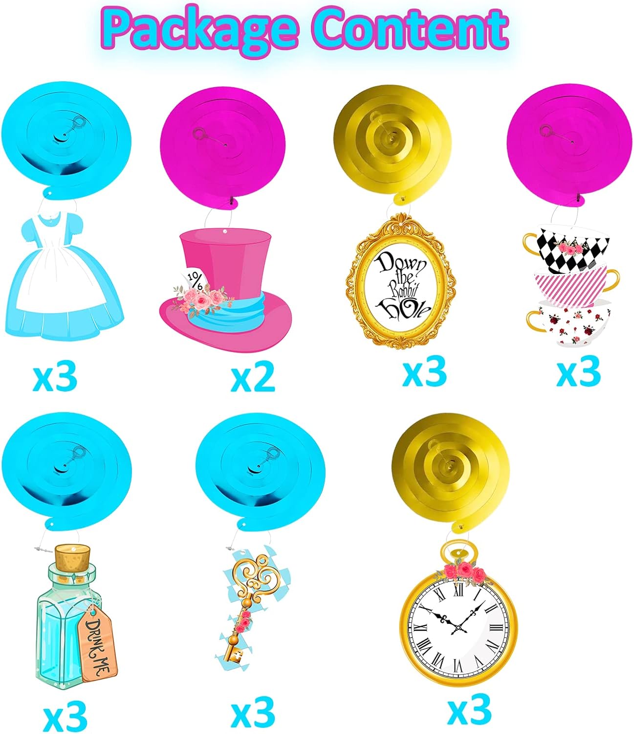 Wonderland Party Decorations, Alice Foil Ceiling Hanging Swirls, 20Pcs | Wonderland Theme Birthday, Girl First Birthday, Tea Party Decorations