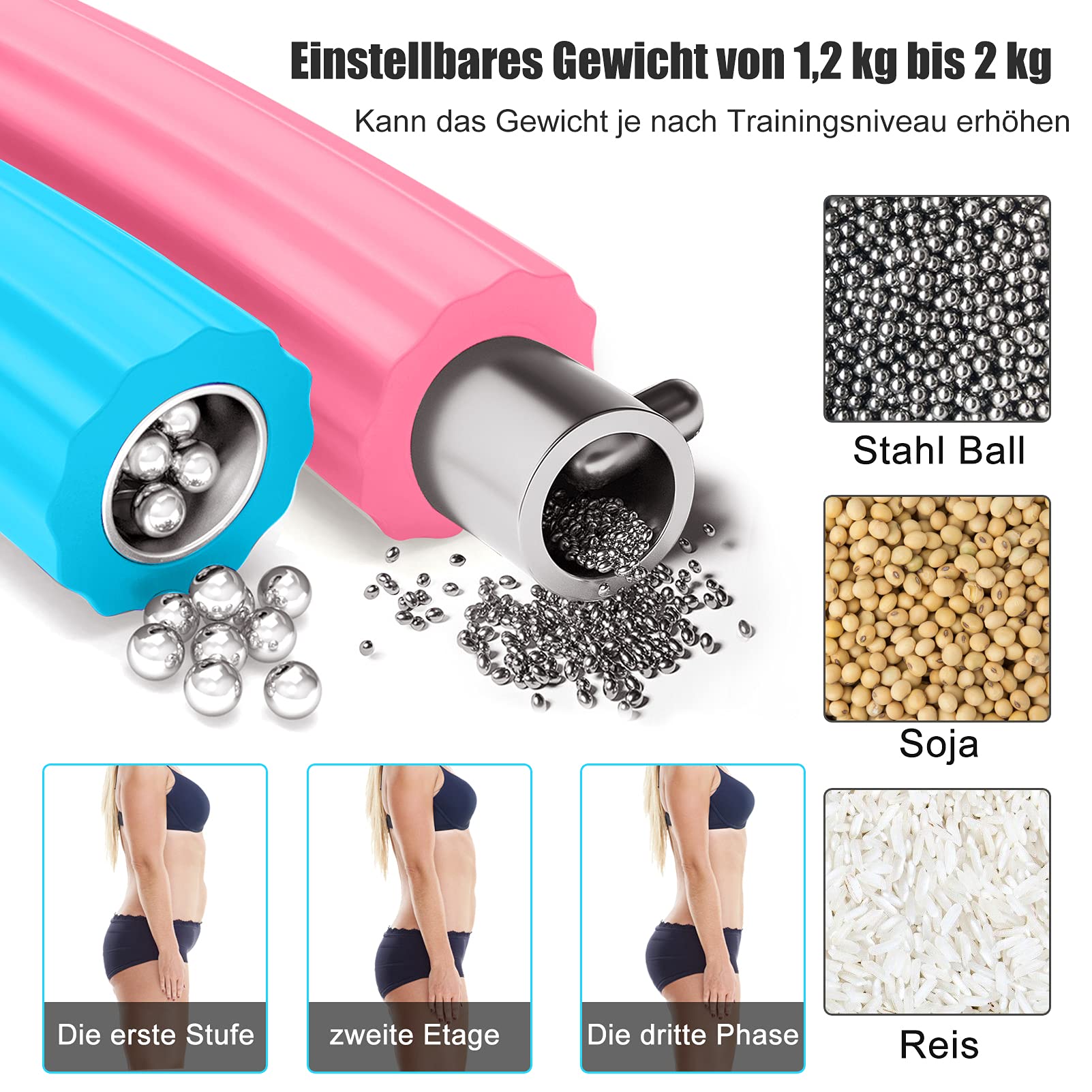 Hula Hoop Reifen, Hula Hoop Reifen Erwachsene für Fitness, 1,8 kg-3,5 kg Gewichtsverstellbarer, Rein Hoop für Erwachsene & Kinder zur Gewichtsabnahme und Massage (Grunes Rosa)