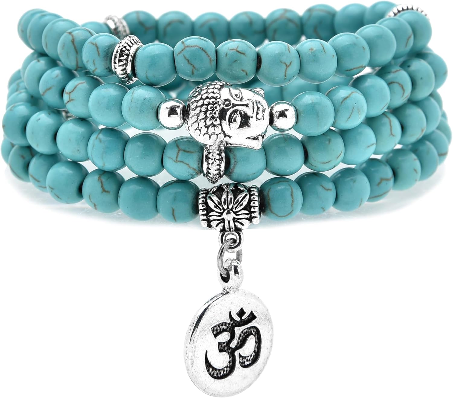 Japa Mala Beads 108 Bracelet, Buddha Charm Necklace with OM Yoga Symbol Charm for Men or Women
