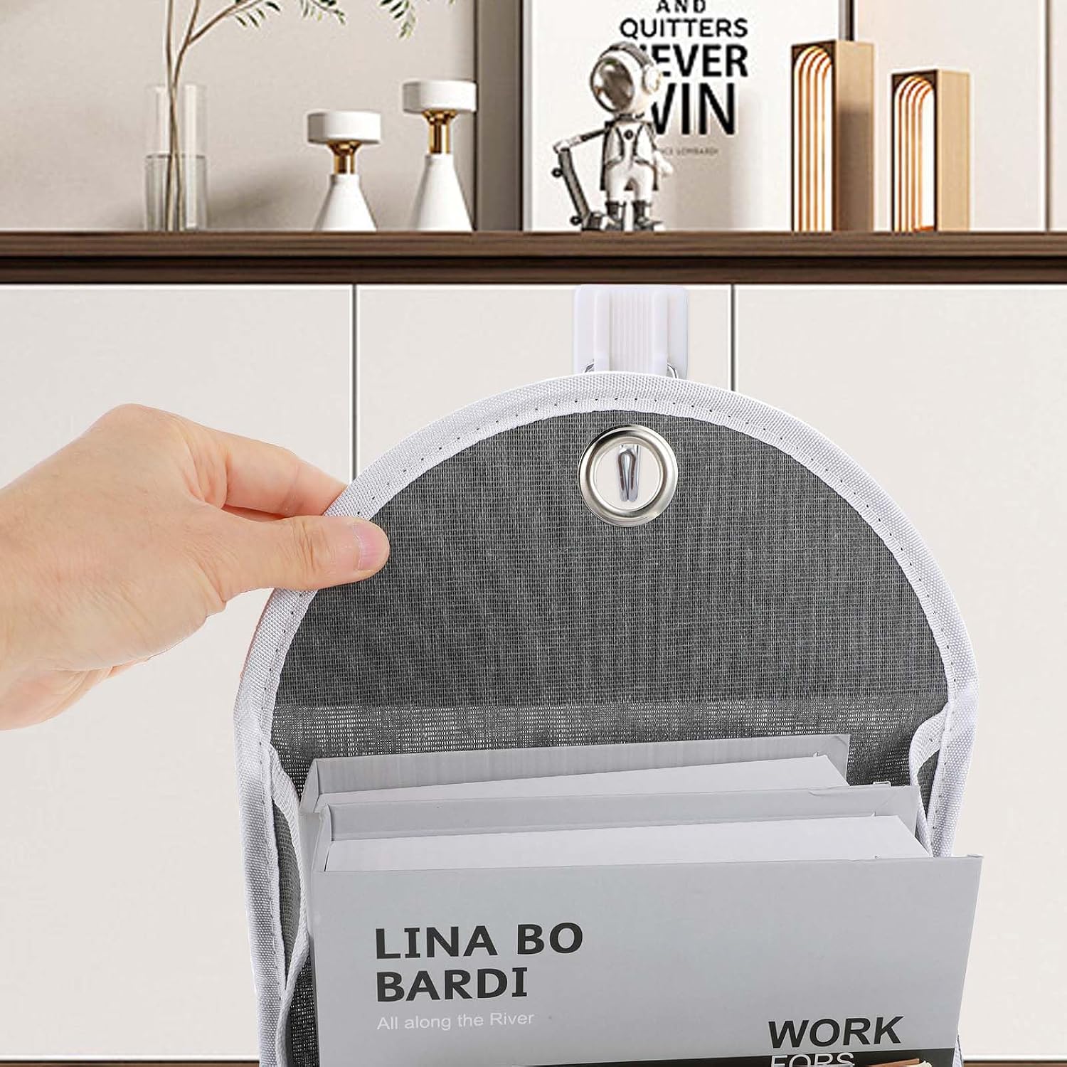 salbsever 1 Pack Wall Hanging Organizer Bag with Pockets Fabric Storage Bag Basket Wall Mount Hangable Organizer File Pocket Fabric Magazine Waterproof for Bathroom, Office, Kitchen, Bedroom