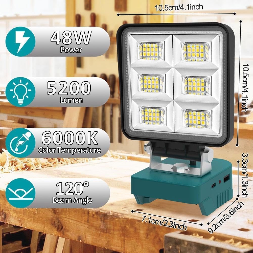 LED Work Light Compatible with 18V Battery – 140° Adjustable Cordless Work Light for Bright, Hands-Free Illumination, Ideal for DIYers, Mechanics, and Sites (Green)