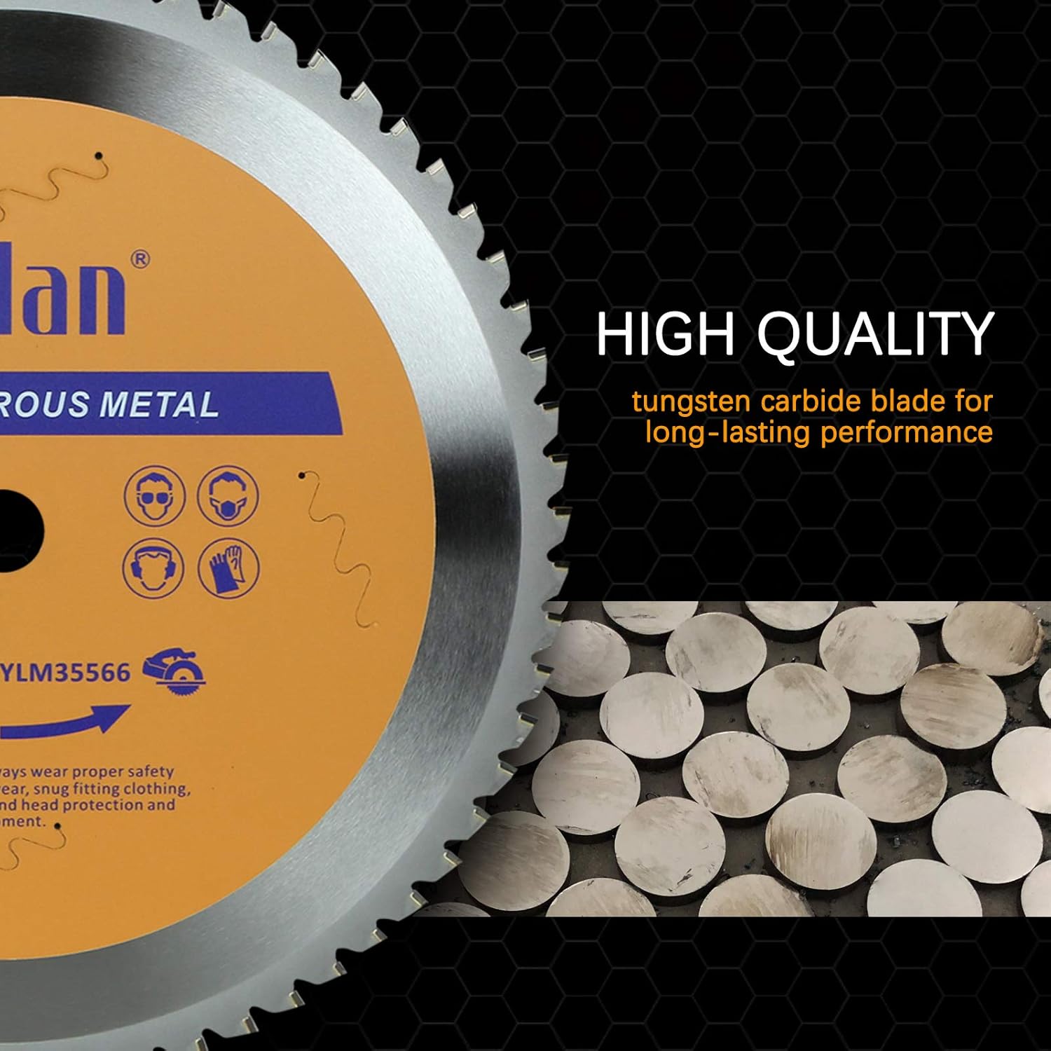 Yolan 14 Inch 66 Tooth Steel Cutting Saw Blade, Cermet Carbide Tipped Metal Blade, 1 Inch Arbor, Dry Cut Blade for Steel Pipe Rebar Angle Iron, for Chop Saw & Miter Saw