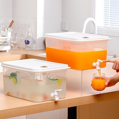 Miniatura 6 de Domensi Paquete de 2 dispensadores de bebidas de 3.5 galones para nevera con grifo dispensador de agua, tapas a prueba de fugas, filtro de bebidas,