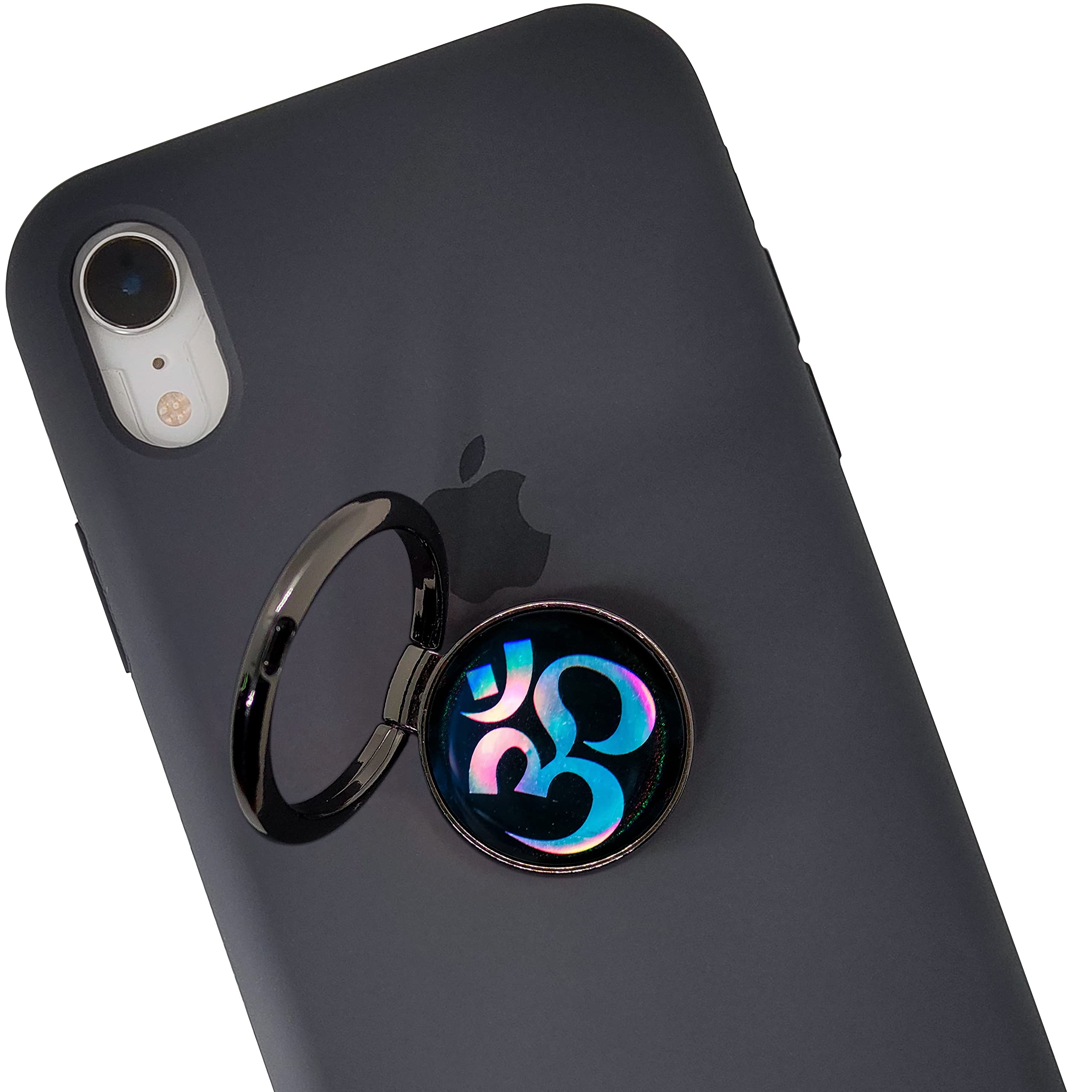 Swap-n-Snap Black 360 Holo-Ring Mobile Phone Grip Holder with Changeable Logo - OM Symbol Design