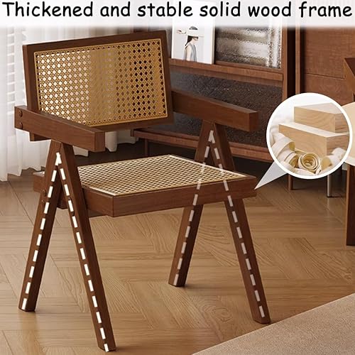 Miniatura 5 de YVYKFZD Wooden Dining Chairs Set, Rattan Dining Room Chairs, Kitchen Chair with Backrest, Lounge Armchair Comfy Side Chair, for Bedroom Living Room