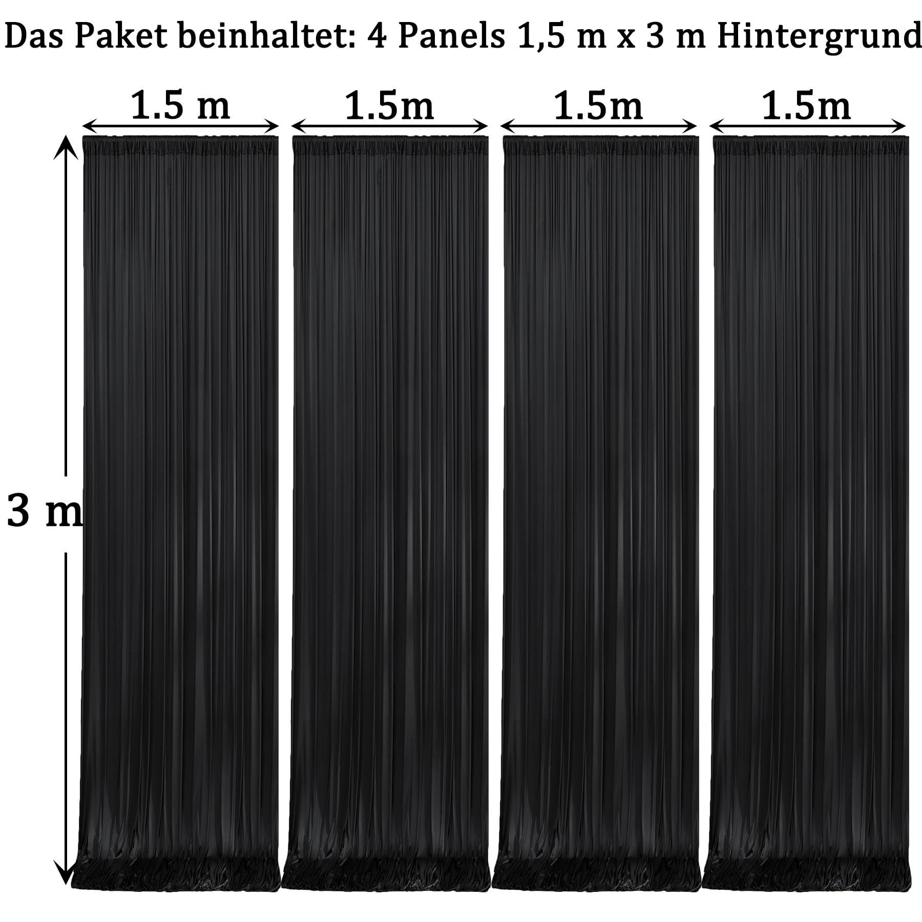 Cortina Negra 3x6 m para Telón de Fondo de Fiesta, Boda, Cumpleaños, Baby Shower, Bautizo y Ducha Nupcial - Poliéster