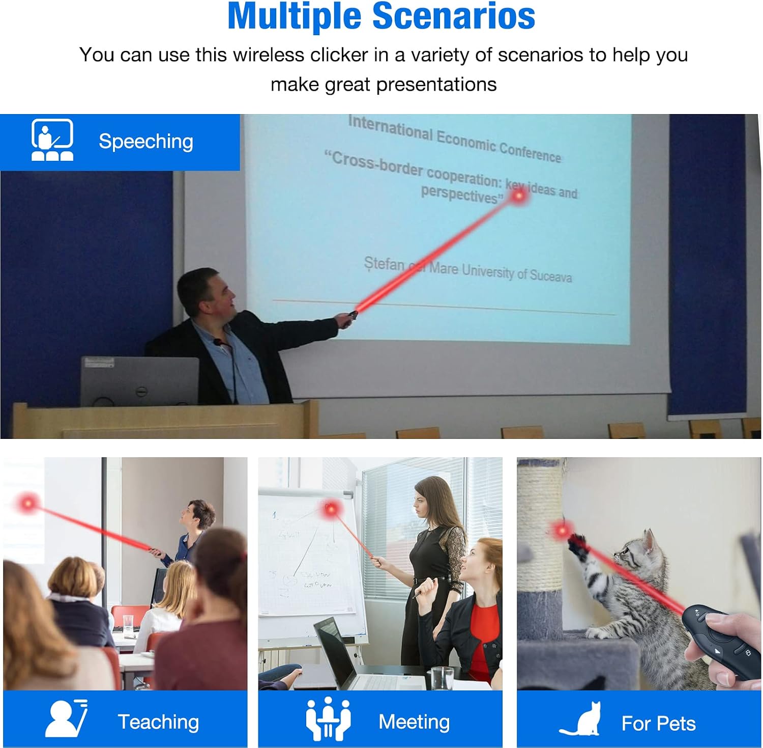 Wireless Presenter Presentation Clicker with Red Laser Pointer, 2.4GHz RF Wireless Presentation Remote PPT Clicker for Powerpointer Works for Windows/MAC/Linux