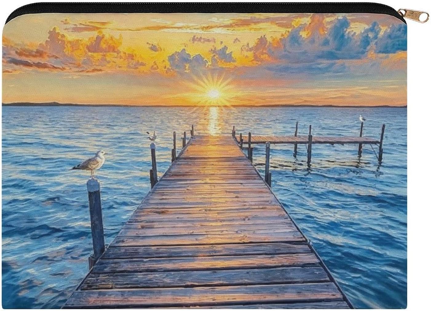 Blue Sea Beach at Sunrise Makeup Bag Toiletry Bag Cosmetic Bag