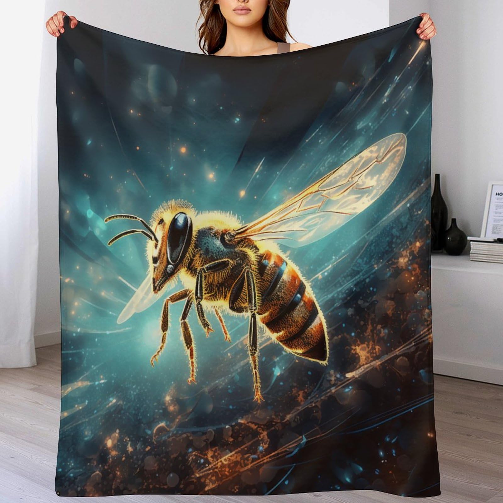 Couverture polaire abeille en flannel douce 100x130 cm pour canapé