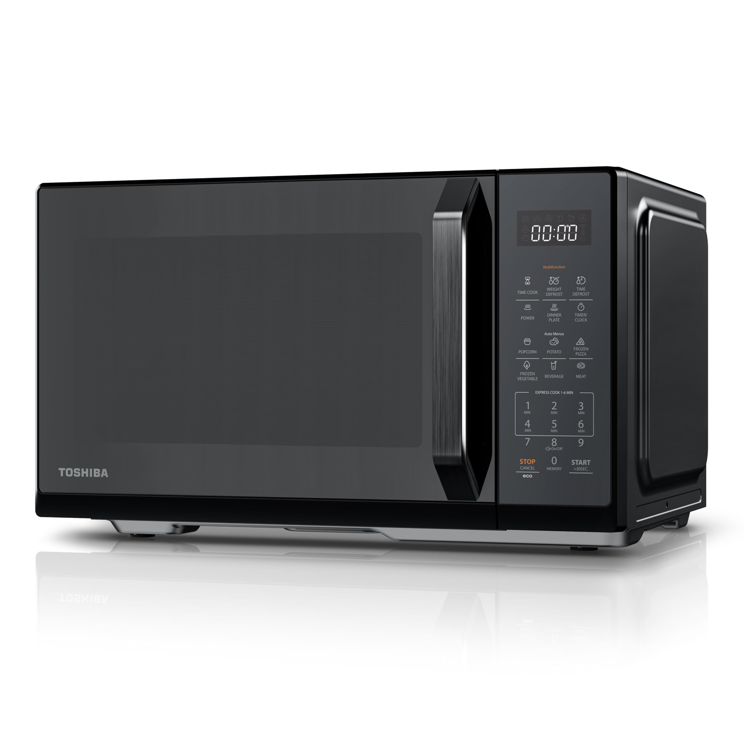 Toshiba Micro-ondes MW3-EM23PE(BK), 23L, Micro-ondes sur Pied, Chauffage Rapide 900W,11 Niveaux de Puissance, avec 7 Menus Automatiques, Noir