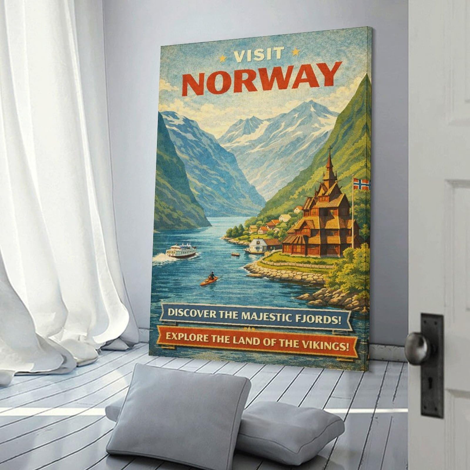 Junmoney Visit Norway Vintage Travel Room Decor Wall Art, 20x30inch(50x75cm), for Bedroom, Guest Room Or Reading Nook, Home Artwork with A Soft Interior Feel