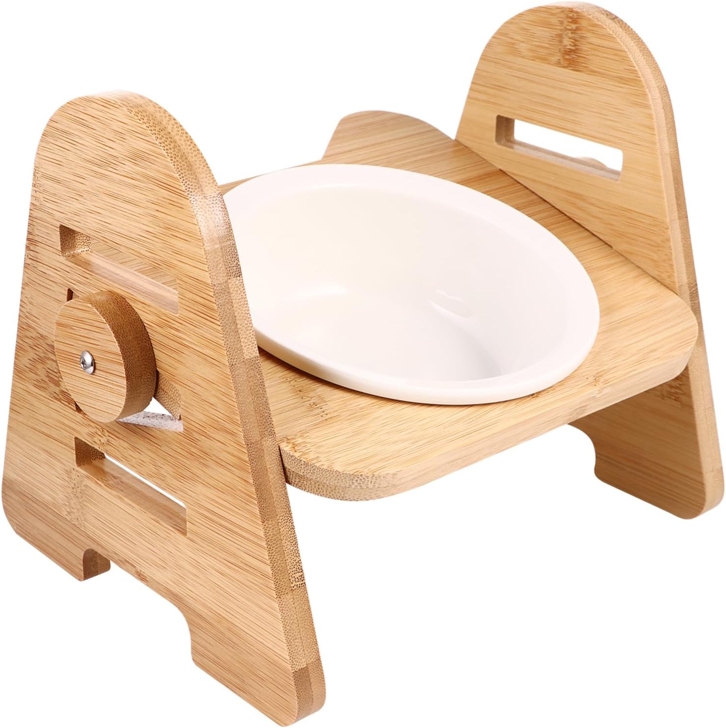 Milisten Elevated Pet Food Bowl Wooden Cat Dish Ceramic Pet Feeder Adjustable Stand Ideal for Small Dogs Cats