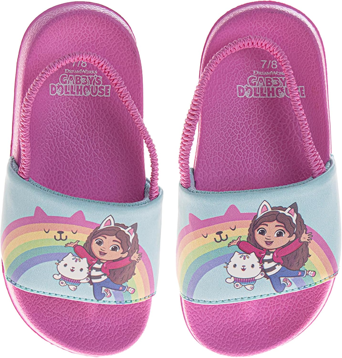 Josmo Gabbys Dollhouse Hello Kitty Slides Open Toe Sandals with Backstrap - Kid Girls Summer Beach Water Pool Shoes (sizes: 5-10 Toddlers / 11-12 Little Kids)