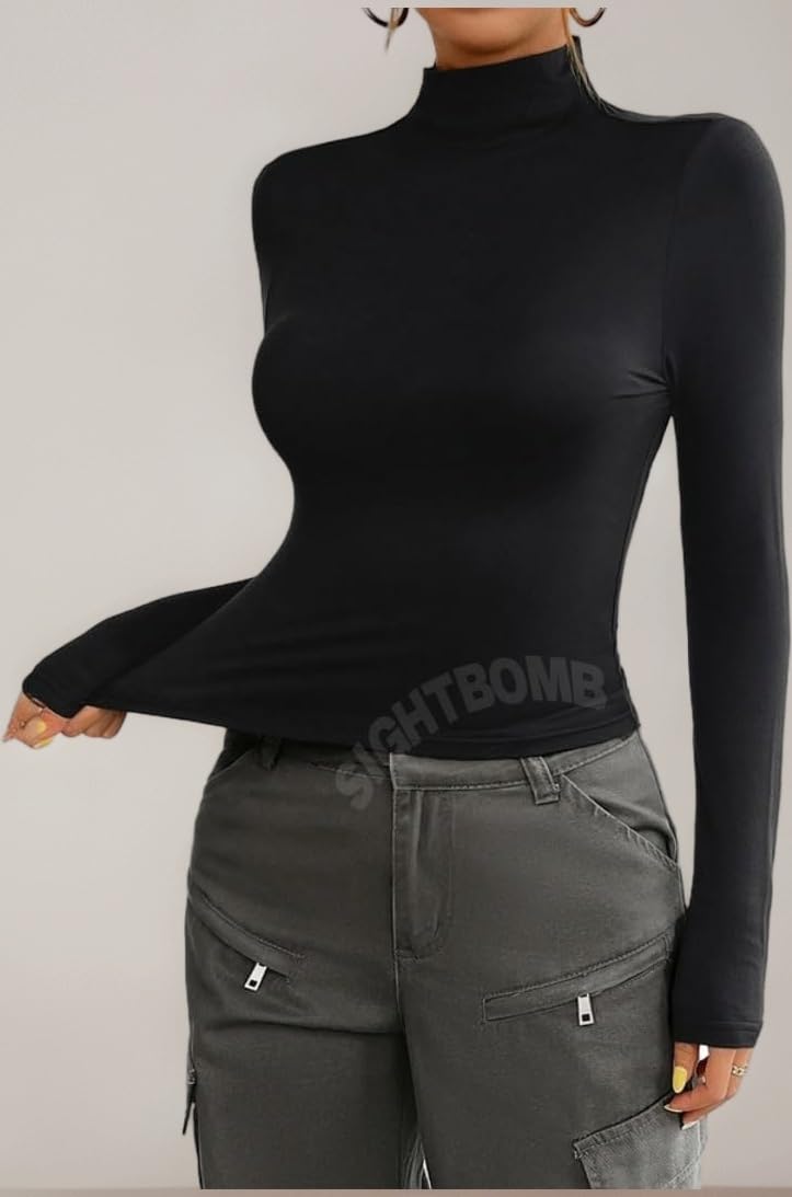 Ultra Soft Feather Touch Micro Fiber Turtle Neck Cuddle TEE Fullsleeve Tops for Women (in, Alpha, M, Regular, Black)
