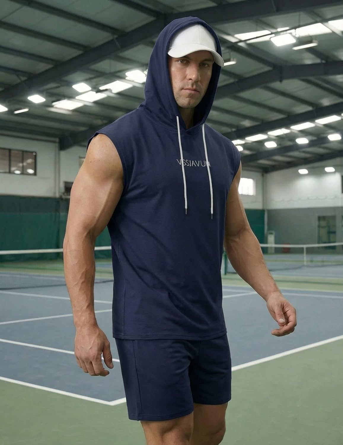 Vssjavun Mens Shorts Sets Hoodie 2 Pieces Sleeveless Workout Hooded Outfits Tracksuit Sweat Suit Sets - Image 6