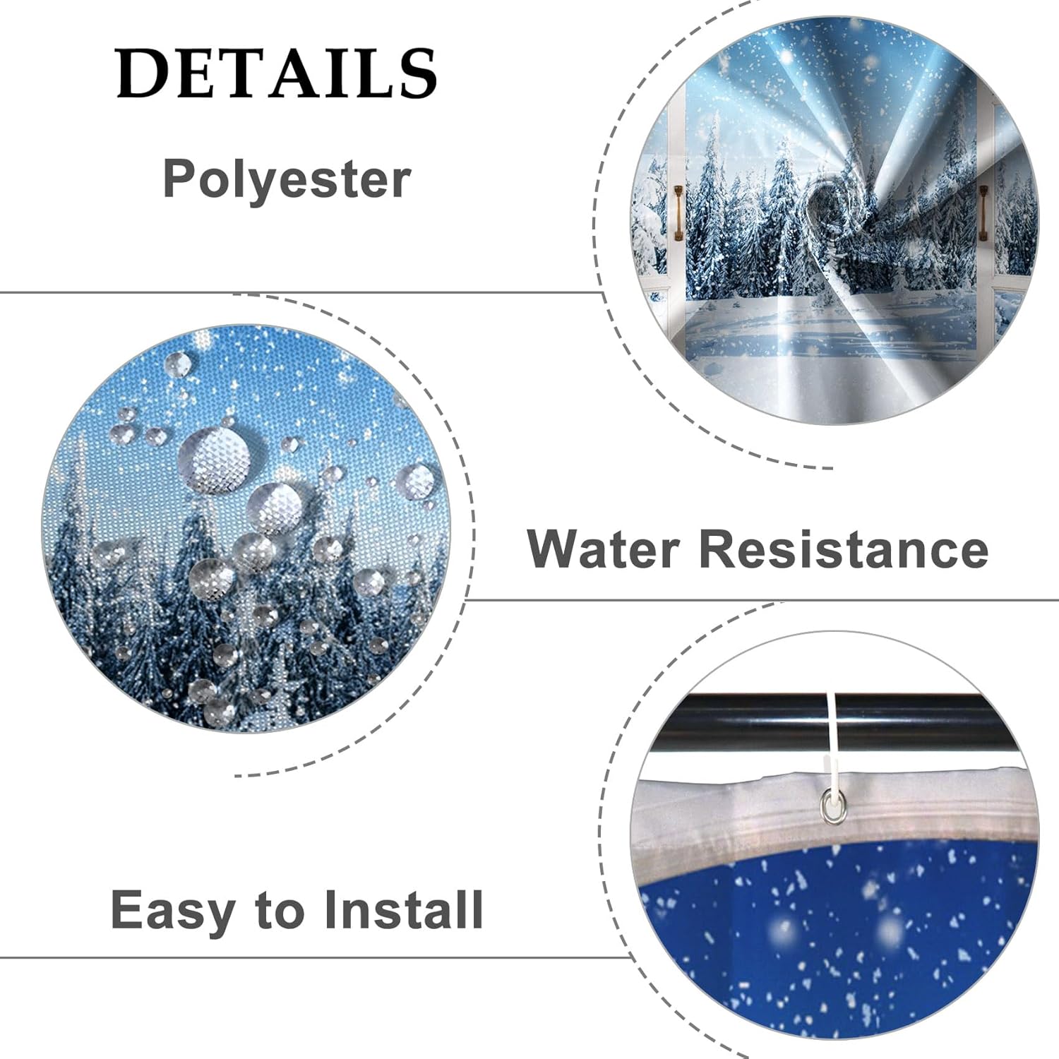 Baocicco Winter Window View Shower Curtain Sets Natural Scenery Snowflake Forest Pine Trees Decorative Christmas Tree Shower Curtains with Hooks for Waterproof Polyester Bath Bathroom 72x72 Inches