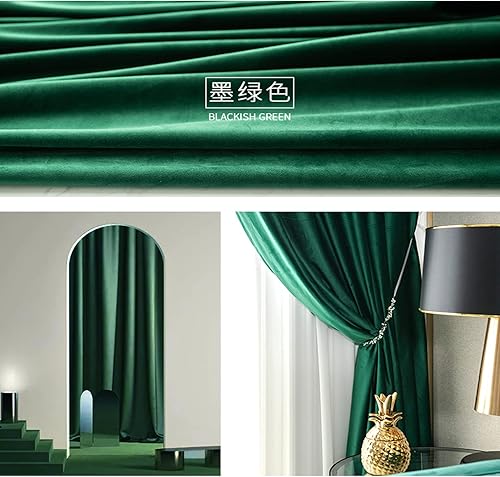 Miniatura 2 de Cortinas de terciopelo verde de 84 pulgadas de largo, cortinas verdes de lujo, cortinas de bloqueo de luz con bolsillo para cortinero, para sala de