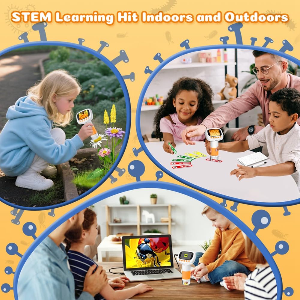 Microscopio Portatile per Bambini, Microscopio con Supporto per Bambini, Giocattolo, Regalo Educativo per Studenti