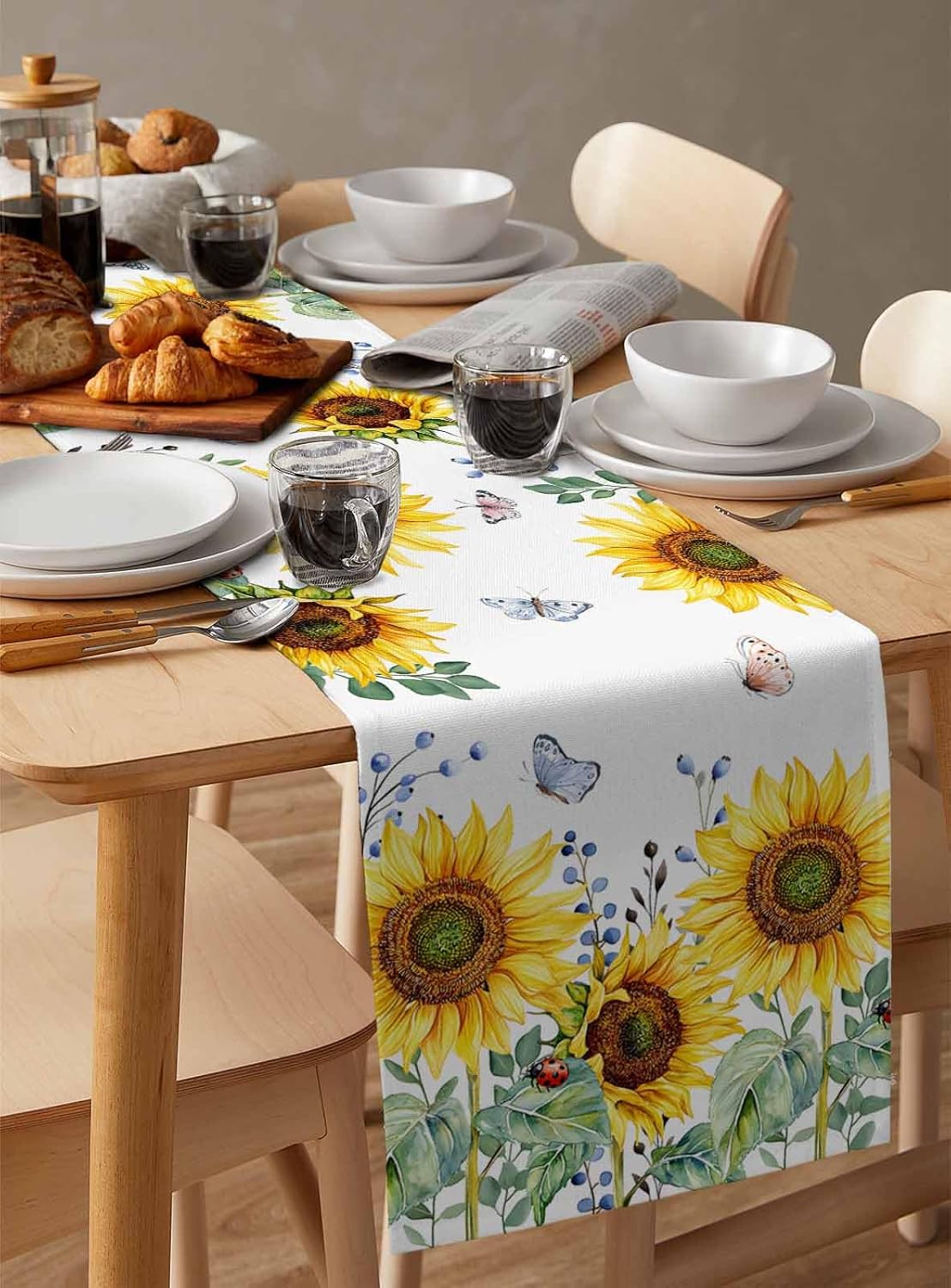 Sunflower Table Runner 16x72 inch, Farmhouse Sunflower Butterfly Plant Dinning Table Runner for Farmhouse Wedding Party Barbecue Table Decor
