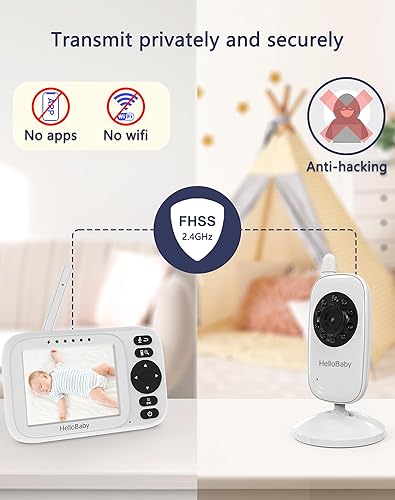 Miniatura 7 de HelloBaby Monitor de bebé con 2 cámaras, pantalla de 3.2 pulgadas, visión nocturna, conversación bidireccional, modo de audio VOXECO, sin monitoreo