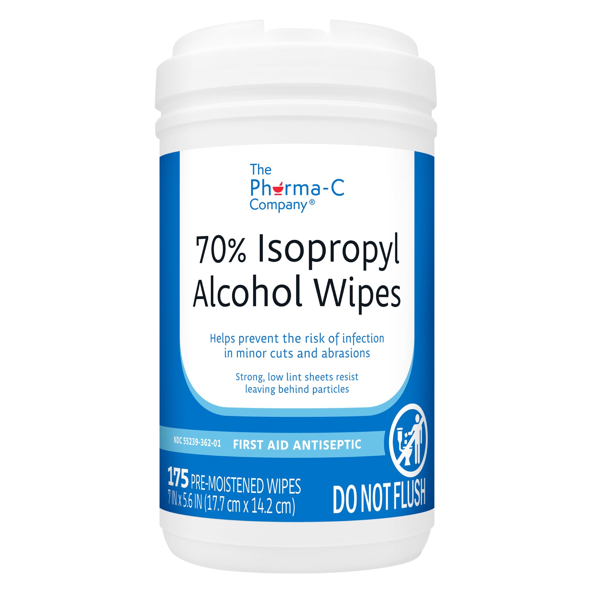 The Pharma-C Company70% Isopropyl Alcohol Wipes [175ct Wipes] - Large Durable IPA Wipes. First-Aid Antiseptic Wound Cleaner with Moisture Lock Lid.
