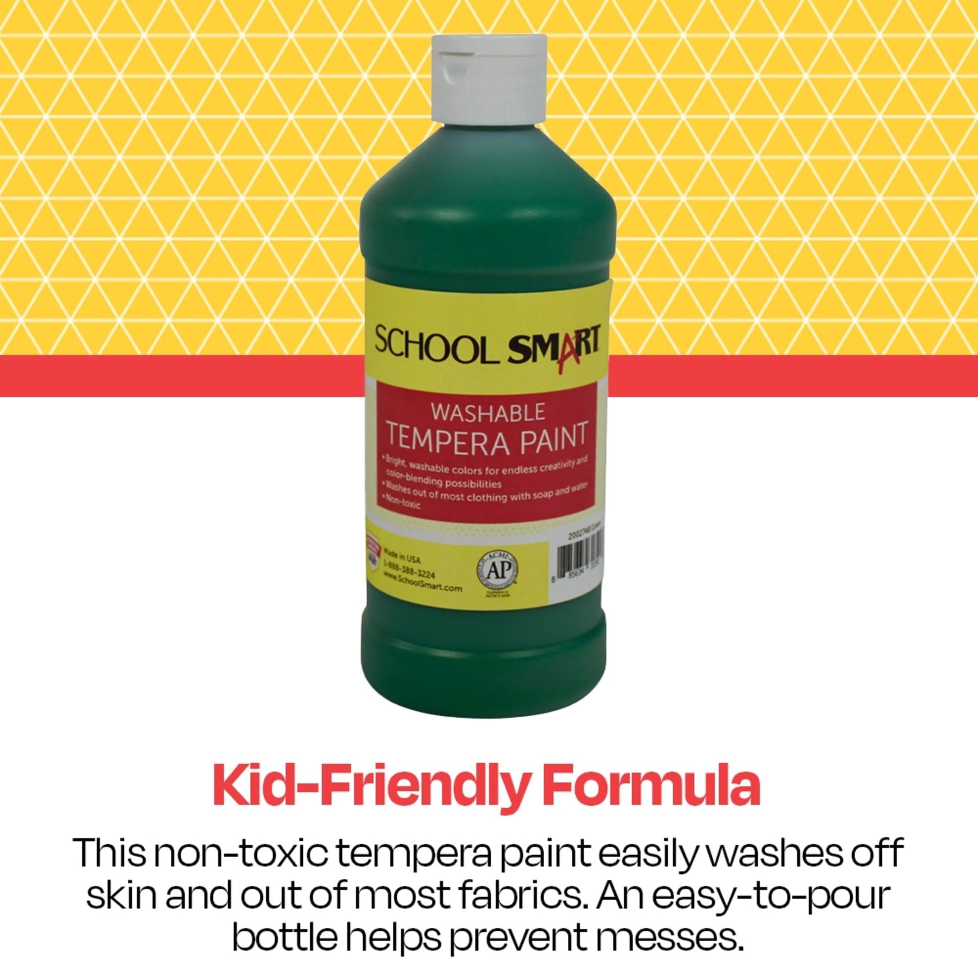 School Smart Peinture tempera lavable, vert, flacon de 1 pinte