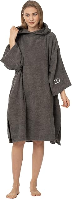 John Dann 100 Percent Combed Cotton Adult Hooded Ponchos . Hood Poncho Towel for Beach, Swimming, Surfing (L-XL, Grey) (JD-BR-001)