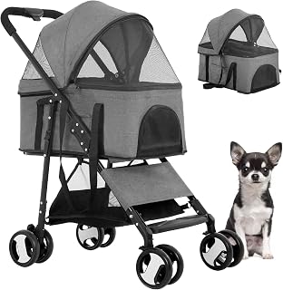 BestPet 3-in-1 Pet Stroller for Dogs & Cats - Jogger, Travel Carrier, Car Seat - Lightweight Folding, 44 lbs Capacity, Grey