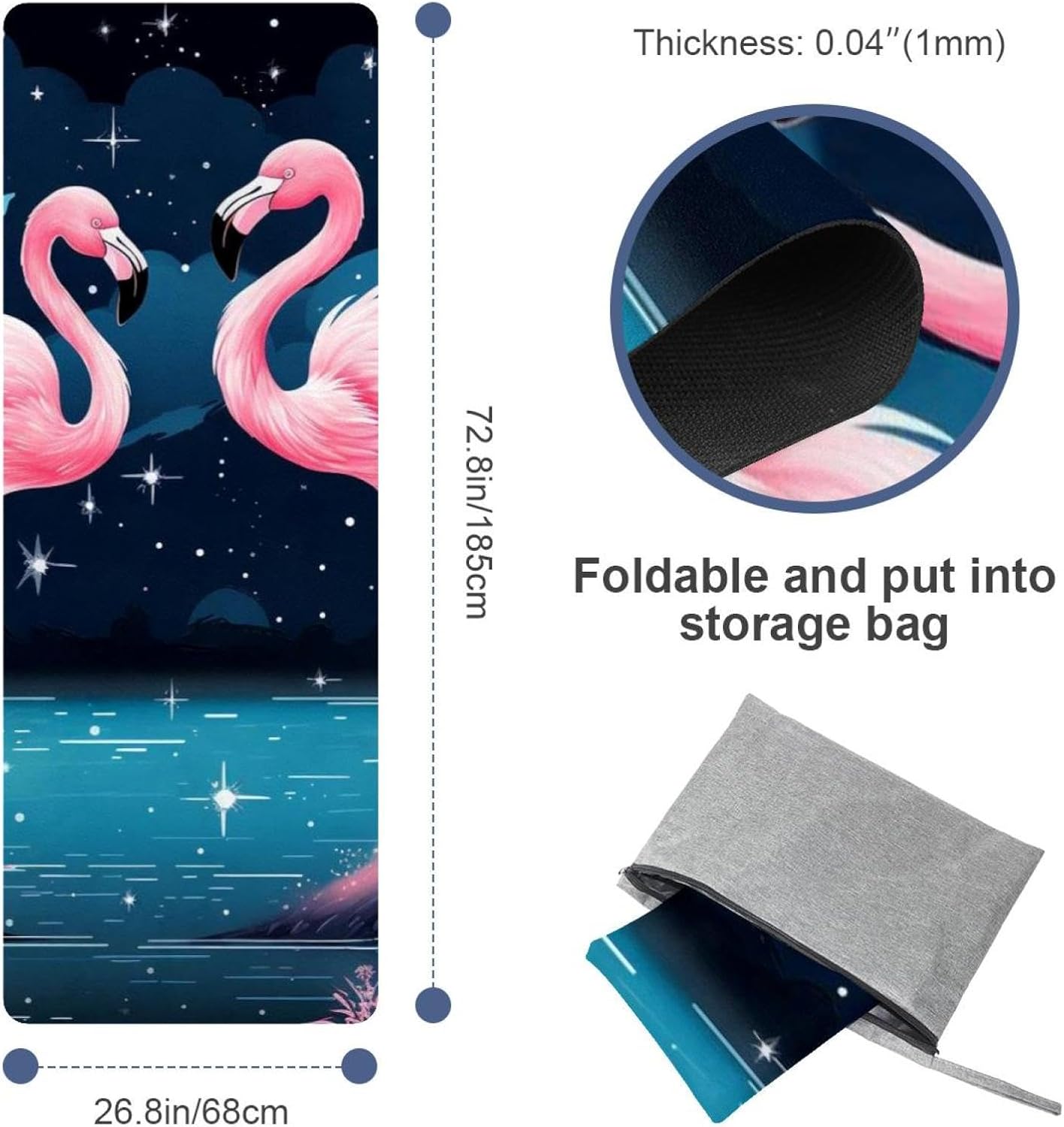 Yoga Towel, Galaxy Flamingo Pattern Non Slip Sweat Absorbent Hot Yoga Mat Towel for Hot Yoga, Pilates and Fitness - 72.8" x 26.8"