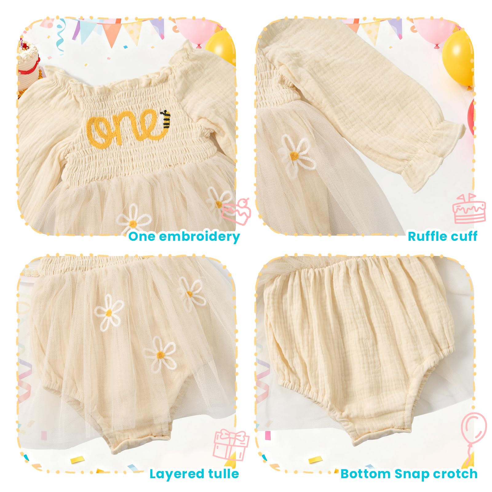Miipat Bambina 1 ° Compleanno Abito Tulle Manica Lunga Neonata Romper Torta Smash Vestito Bimba Primo Compleanno Fotografia Vestiti Abbigliamento con Fascia Testa e Calzini