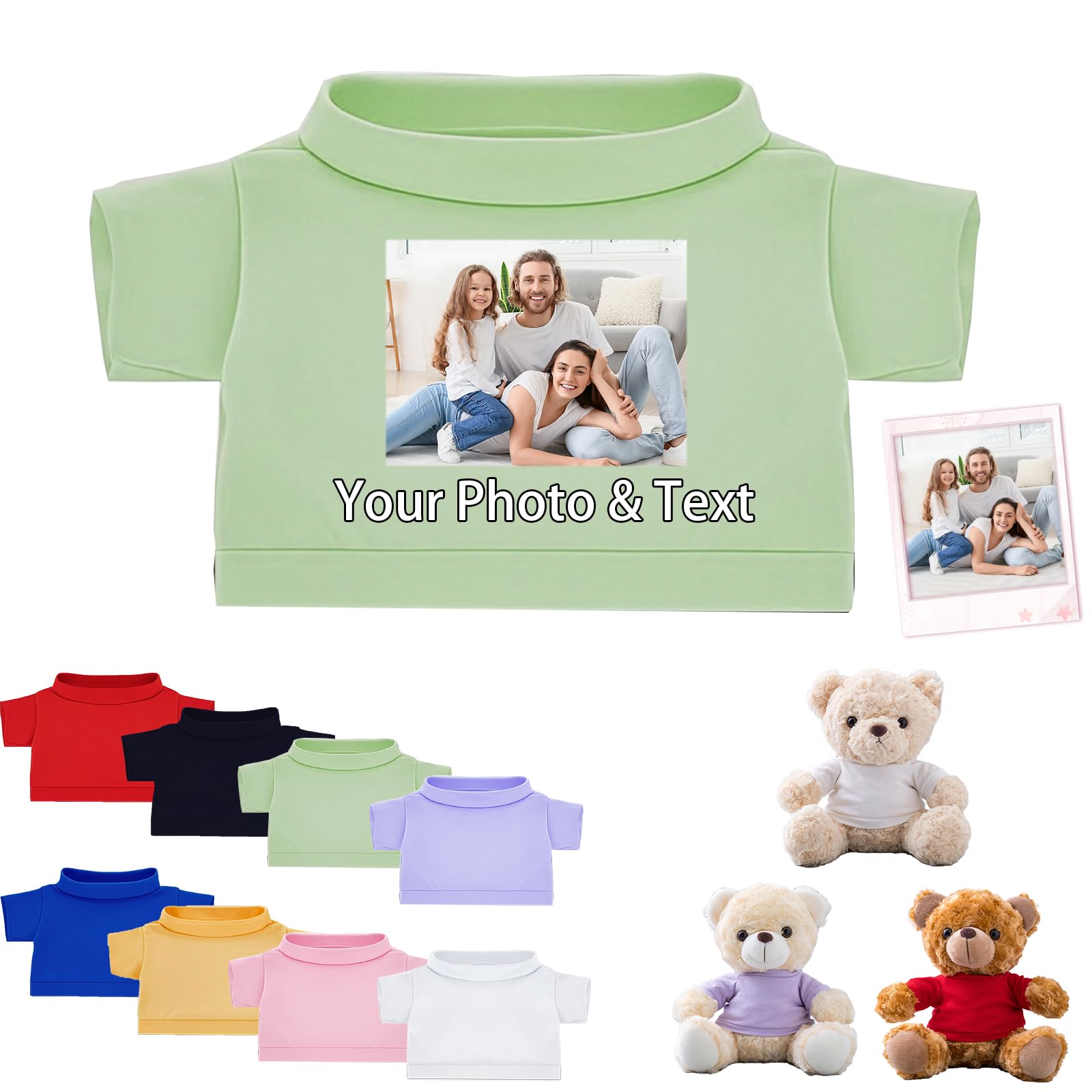 FAHOXUMR Personalised Teddy Bear Clothes with Photo Text, Custom Stuffed Animal Clothing Fit 8-16inch Stuffed Bear Clothes, Personalised Doll Clothing Make Your Own Plush Doll Shirt