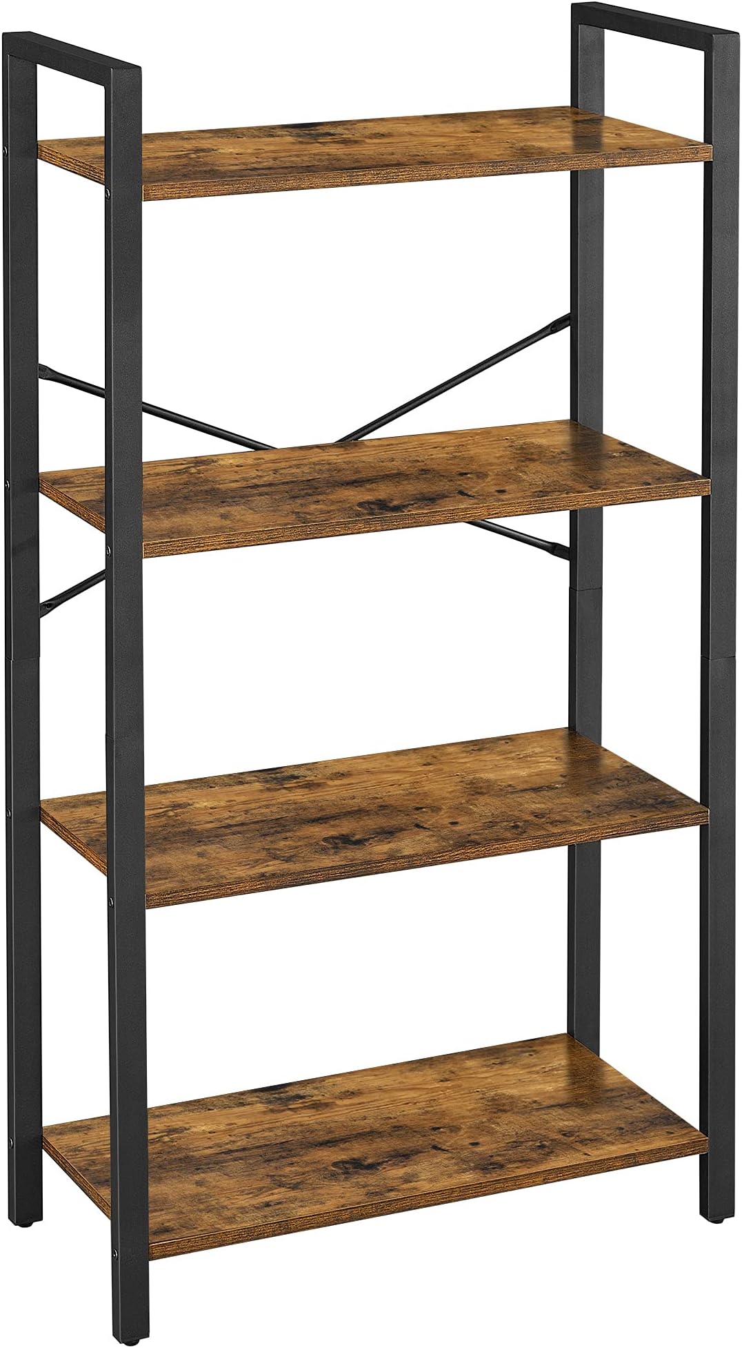 VASAGLE 4-Tier Bookshelf, Storage Rack with Steel Frame, 120 cm High, for Living Room, Office, Study, Hallway, Industrial Style, Rustic Brown and Black LLS60BX