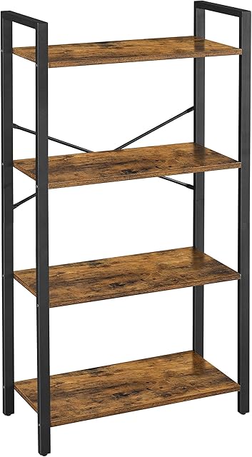 VASAGLE 4-Tier Bookshelf, Storage Rack with Steel Frame, 120 cm High, for Living Room, Office, Study, Hallway, Industrial Style, Rustic Brown and Black LLS60BX