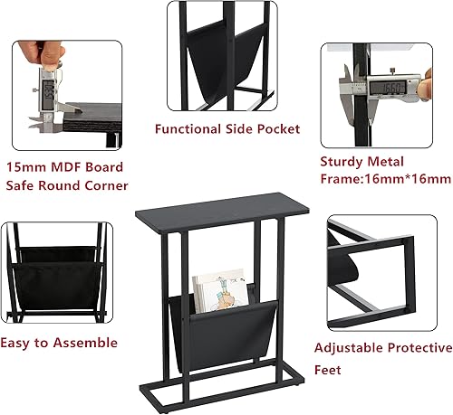 Miniatura 60 de Yusong Mesa auxiliar pequeña y estrecha para espacios pequeños, mesa auxiliar delgada de 17.7 pulgadas de ancho, mesita de noche con soporte de
