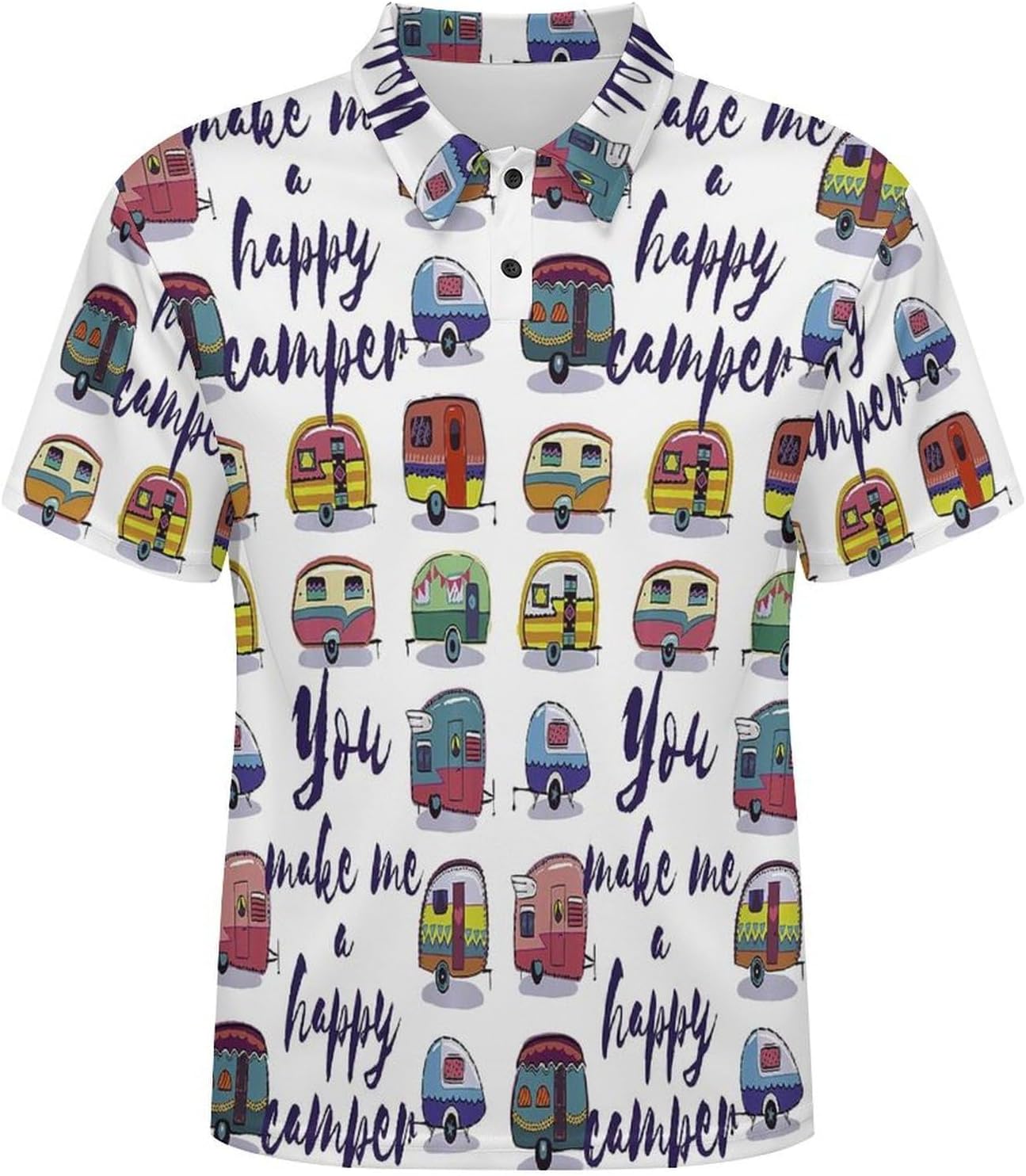 Happy Van Vehicles Mens Polo Shirt Short Sleeve Top Tee Casual T-Shirt