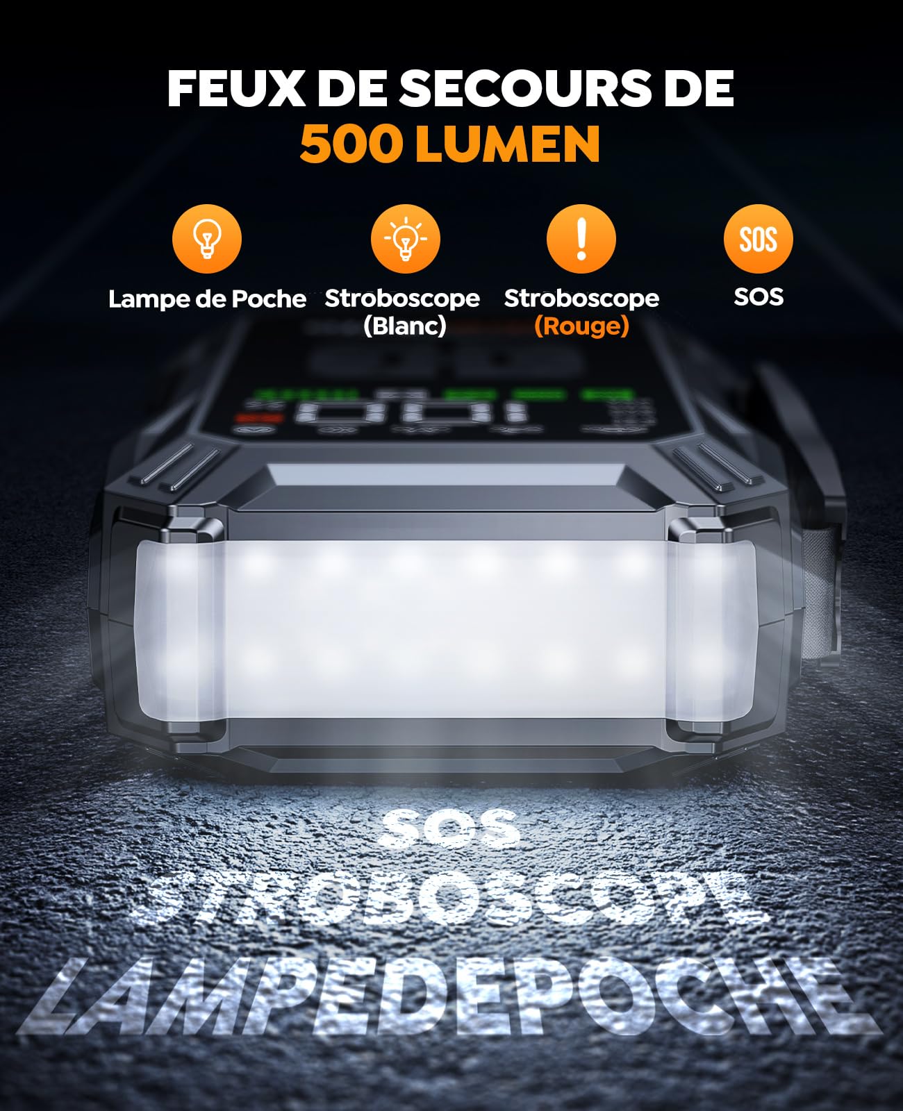 Booster Batterie Voiture avec Compresseur D’Air 150PSI, 6000A YaberAuto Booster Batterie Voiture Puissant (Tous Gaz/Diesel 10L) Démarreur avec Charge Rapide 18W, DC 150W LED 4 Modes 3,3 Grand Écran