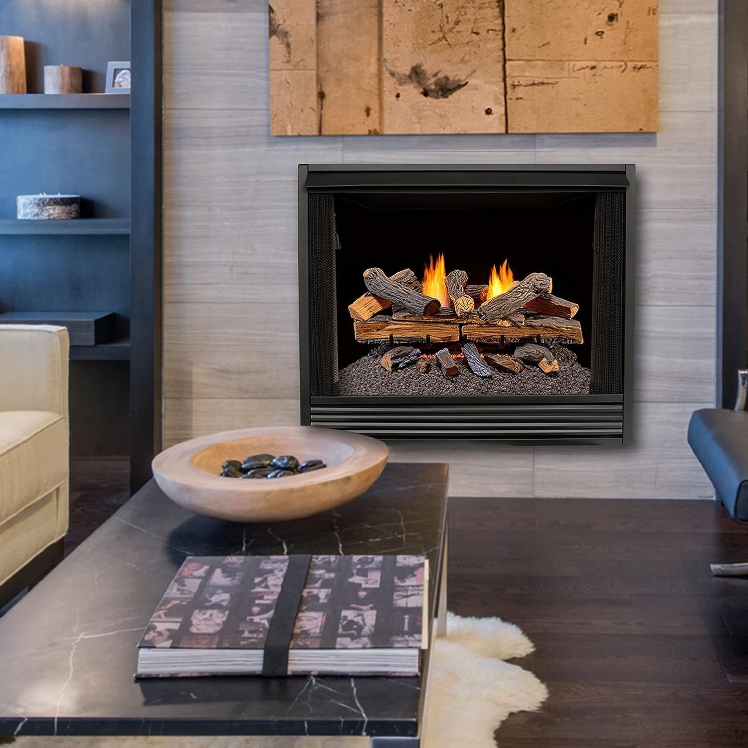 Duluth Forge DLS-30R-1 Dual Fuel Ventless Fireplace Logs Set with Remote Control, Use with Natural Gas or Liquid Propane, 33000 BTU, Split Red Oak, 30 Inches