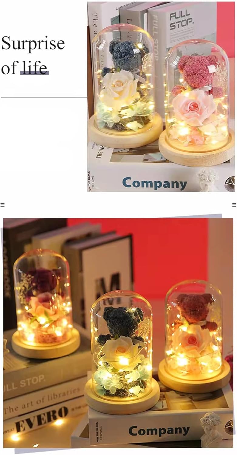 Preserved Flowers in Glass Dome Birthday Roses Gifts for Mother's Day Wedding Anniversary Birthday Valentine's Day （C-Dried Flowers）