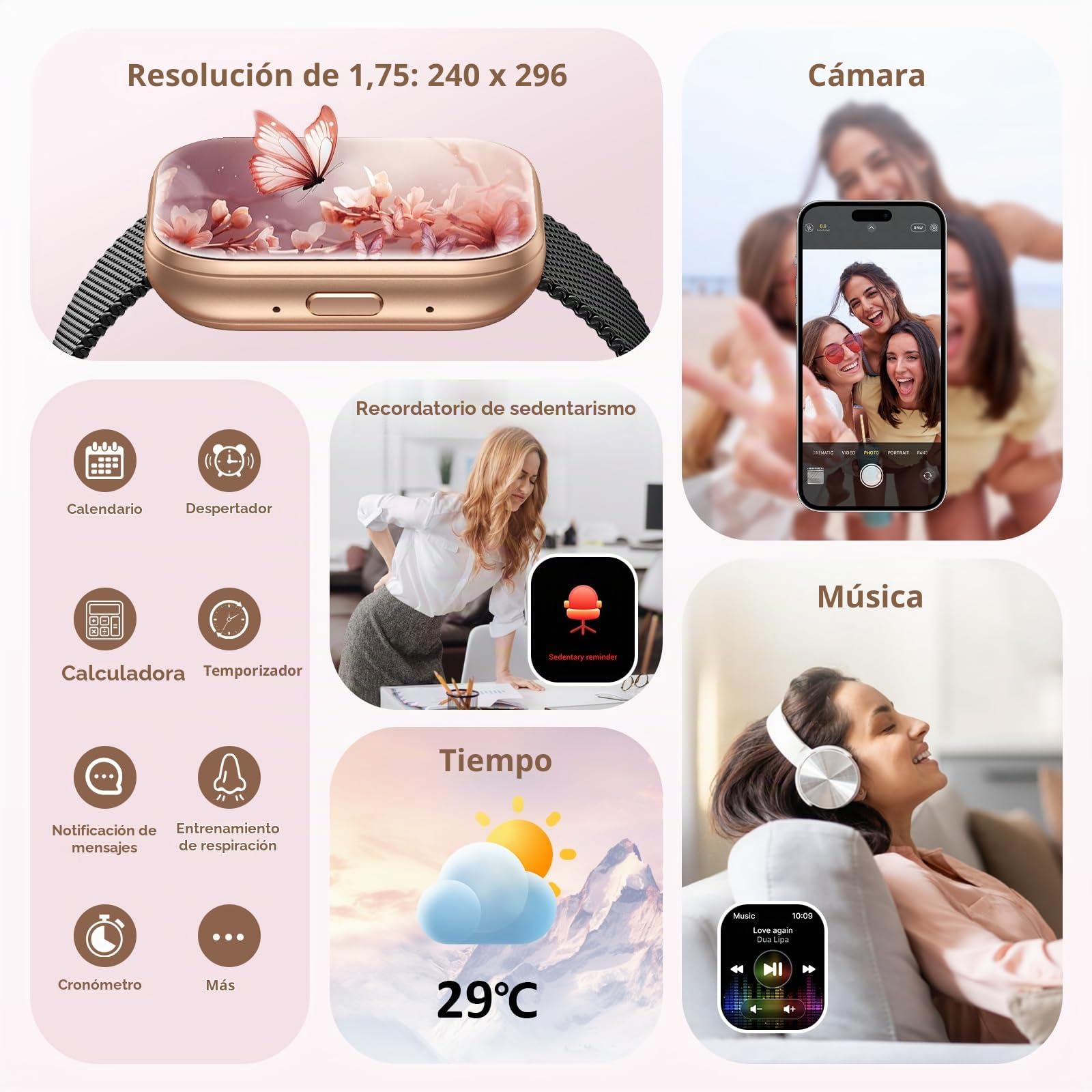 SLOKSFil Reloj Inteligente Mujer con Llamadas, 1.75" TFT Smartwatch Mujer, con 24H Pulsómetro/SpO2/120+Modos Deportivos/Sueño/IP68/ Función Femenina Smart Watch (Negro Oro)